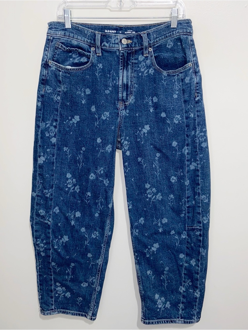 Old Navy Jeans Womens Size 12 Floral Baggy Barrel Ankle Ozzie Blue Denim Boho